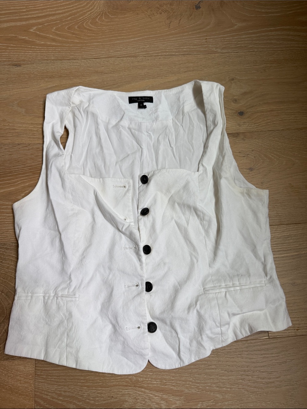 rag & bone White Button-Front Sleeveless Bodysuit